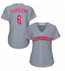 Womens Majestic Cincinnati Reds 6 Billy Hamilton Replica Grey Road Cool Base MLB Jersey