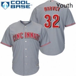 Youth Majestic Cincinnati Reds 32 Matt Harvey Authentic Grey Road Cool Base MLB Jersey 