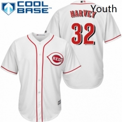 Youth Majestic Cincinnati Reds 32 Matt Harvey Authentic White Home Cool Base MLB Jersey 