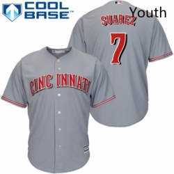 Youth Majestic Cincinnati Reds 7 Eugenio Suarez Replica Grey Road Cool Base MLB Jersey 