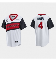 Men Cleveland Indians 4 Bradley Zimmer Men Nike White 2021 Little League Classic Game MLB Jersey