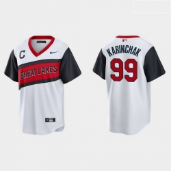 Men Cleveland Indians 99 James Karinchak Men Nike White 2021 Little League Class Game MLB Jersey