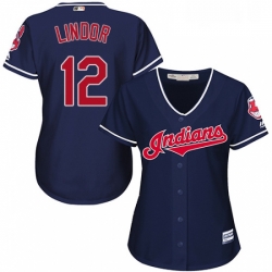 Womens Majestic Cleveland Indians 12 Francisco Lindor Authentic Navy Blue Alternate 1 Cool Base MLB Jersey