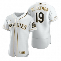 Colorado Rockies 19 Charlie Blackmon White Nike Mens Authentic Golden Edition MLB Jersey