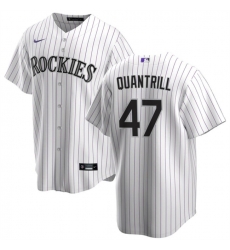 Men Colorado Rockies 47 Cal Quantrill White Cool Base Stitched Baseball Jersey