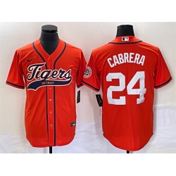 Men Detroit Tigers 24 Miguel Cabrera Orange Cool Base Stitched Baseball Jersey