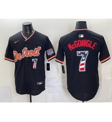 Men Detroit Tigers 7 Kevin McGonigle Black 2026 USA 250 Fourth of July Stitched Baseball Jersey Men Detroit Tigers 7 Kevin McGonigle Black 2026 USA 250 Fourth of July Stitched Baseball Jersey