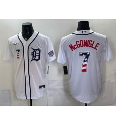 Men Detroit Tigers 7 Kevin McGonigle White 2026 USA 250 Fourth of July Stitched Baseball Jersey Men Detroit Tigers 7 Kevin McGonigle White 2026 USA 250 Fourth of July Stitched Baseball Jersey