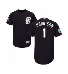 Mens Detroit Tigers 1 Josh Harrison Navy Blue Alternate Flex Base Authentic Collection Baseball Jersey