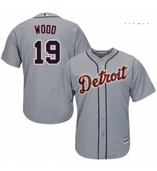 Mens Majestic Detroit Tigers 19 Travis Wood Replica Grey Road Cool Base MLB Jersey 