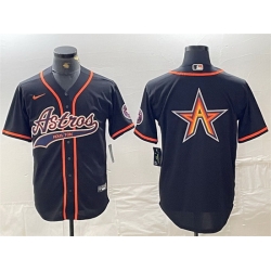 Men Houston Astros Black Team Big Logo With Patch Cool Base Stitched Baseball Jersey 3