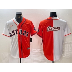 Men Houston Astros White Orange Split Team Big Logo With Patch Cool Base Stitched Baseball Jersey1