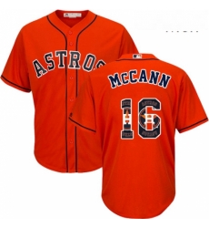 Mens Majestic Houston Astros 16 Brian McCann Authentic Orange Team Logo Fashion Cool Base MLB Jersey