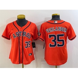 Women Houston Astros 35 Justin Verlander Orange With Patch Cool Base Stitched Baseball Jerseys