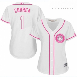 Womens Majestic Houston Astros 1 Carlos Correa Authentic White Fashion Cool Base MLB Jersey