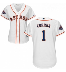 Womens Majestic Houston Astros 1 Carlos Correa Authentic White Home 2017 World Series Champions Cool Base MLB Jersey