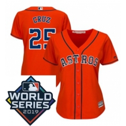 Womens Majestic Houston Astros 25 Jose Cruz Orange Alternate Cool Base Sitched 2019 World Series Patch Jersey