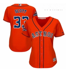 Womens Majestic Houston Astros 33 Mike Scott Replica Orange Alternate 2017 World Series Champions Cool Base MLB Jersey