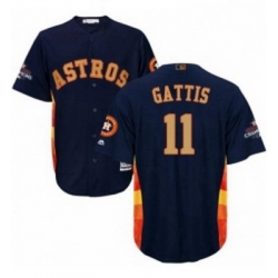 Youth Majestic Houston Astros 11 Evan Gattis Authentic Navy Blue Alternate 2018 Gold Program Cool Base MLB Jersey