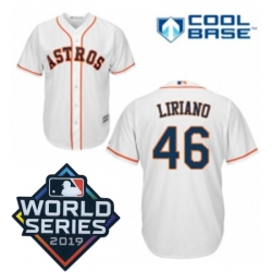 Youth Majestic Houston Astros 46 Francisco Liriano White Home Cool Base Sitched 2019 World Series Patch jersey