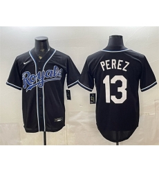 Men Kansas City Royals 13 Salvador Perez Black 2026 Fashion Replica Black Out Stitched Baseball Jersey Men Kansas City Royals 13 Salvador Perez Black 2026 Fashion Replica Black Out Stitched Baseball Jersey