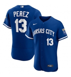 Men Kansas City Royals 13 Salvador Perez Blue Flex Base Stitched Jersey