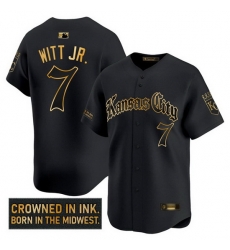 Men Kansas City Royals 7 Bobby Witt Jr Gothic Crown Edition Gold Vapor Limited Stitched Baseball Jersey Men Kansas City Royals 7 Bobby Witt Jr Gothic Crown Edition Gold Vapor Limited Stitched Baseball Jersey