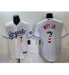 Men Kansas City Royals  7 Bobby Witt Jr  White 250 Fourth of July Stitched Baseball Jersey