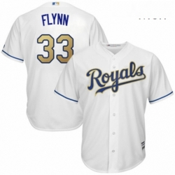 Mens Majestic Kansas City Royals 33 Brian Flynn Replica White Home Cool Base MLB Jersey 