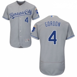 Mens Majestic Kansas City Royals 4 Alex Gordon Grey Road Flex Base Authentic Collection MLB Jersey