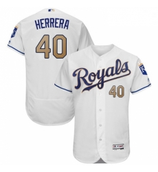 Mens Majestic Kansas City Royals 40 Kelvin Herrera White Home Flex Base Authentic MLB Jersey