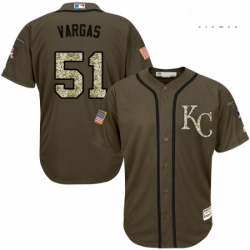 Mens Majestic Kansas City Royals 51 Jason Vargas Authentic Green Salute to Service MLB Jersey 