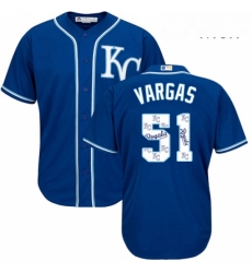 Mens Majestic Kansas City Royals 51 Jason Vargas Blue Authentic Blue Team Logo Fashion Cool Base MLB Jersey 