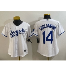 Women Kansas City Royals 14 Jac Caglianone White Cool Base Stitched Jersey Women Kansas City Royals 14 Jac Caglianone White Cool Base Stitched Jersey