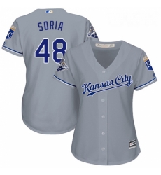 Womens Majestic Kansas City Royals 48 Joakim Soria Authentic Grey Road Cool Base MLB Jersey