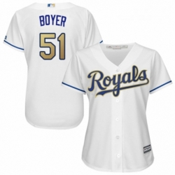 Womens Majestic Kansas City Royals 51 Blaine Boyer Replica White Home Cool Base MLB Jersey 