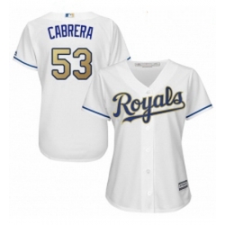 Womens Majestic Kansas City Royals 53 Melky Cabrera Replica White Home Cool Base MLB Jersey 