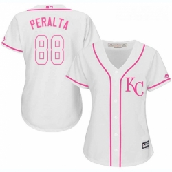 Womens Majestic Kansas City Royals 88 Michael Saunders Replica White Fashion Cool Base MLB Jersey 