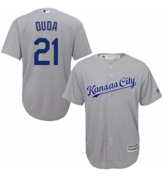 Youth Majestic Kansas City Royals 21 Lucas Duda Replica Grey Road Cool Base MLB Jersey 