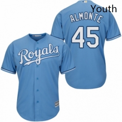 Youth Majestic Kansas City Royals 45 Abraham Almonte Replica Light Blue Alternate 1 Cool Base MLB Jersey 