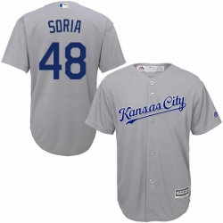 Youth Majestic Kansas City Royals 48 Joakim Soria Replica Grey Road Cool Base MLB Jersey