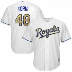 Youth Majestic Kansas City Royals 48 Joakim Soria Replica White Home Cool Base MLB Jersey