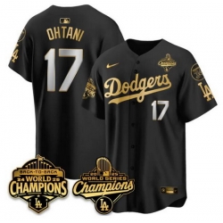 Men Los Angeles Dodgers 17 Shohei Ohtani Black Gold 2025 World Series Champions  26 Back to Back Champions With No 34 Patch Limited Stitched Baseball Jerse