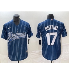 Men Los Angeles Dodgers 17 Shohei Ohtani Navy Cool Base With Patch Stitched Baseball Jersey