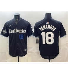 Men Los Angeles Dodgers 18 Yoshinobu Yamamoto Black 2025 World Series Champions Patch Gothic Edition Vapor Premier Limited Stitched Baseball Jersey Men Los Angeles Dodgers 18 Yoshinobu Yamamoto Black 2025 World Series Champions Patch Gothic Edition Vapor Premier Limited Stitched Baseball Jersey