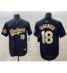 Men Los Angeles Dodgers 18 Yoshinobu Yamamoto Black Gold 2025 Back to Back Champions Patch Limited Stitched ebjerseys com Baseball Jersey