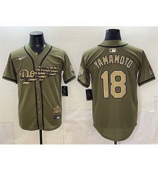 Men Los Angeles Dodgers  18 Yoshinobu Yamamoto Olive 2026 Armed Forces Day Stitched Baseball Jersey