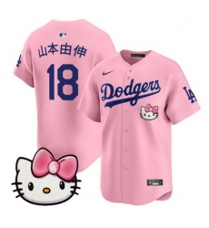 Men Los Angeles Dodgers 18  Yoshinobu Yamamoto Pink 2025 Hello Kitty Vapor Limited Stitched Baseball Jersey