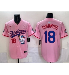 Men Los Angeles Dodgers 18 Yoshinobu Yamamoto Pink Hello Kitty Night 2025 World Series Champions Patch Stitched Baseball Jersey Men Los Angeles Dodgers 18 Yoshinobu Yamamoto Pink Hello Kitty Night 2025 World Series Champions Patch Stitched Baseball Jersey