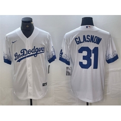 Men Los Angeles Dodgers 31 Tyler Glasnow White City Connect Cool Base Stitched Baseball Jersey